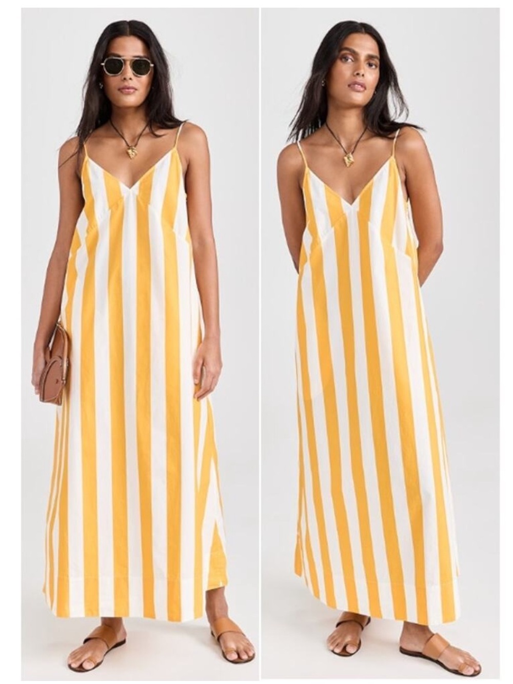 RHODE Nadia Cotton Sleeveless Maxi Dress Tangerine Cabana Stripe Size Small S